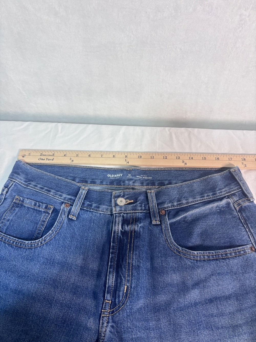 Old Navy Mid-Rise Baggy Wide-Leg Culotte Blue Denim Jeans Size Petite 12 NEW - Picture 12 of 14